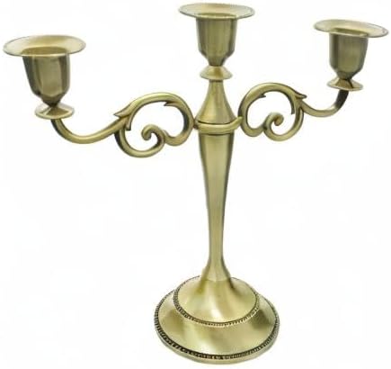 3 Candle Metal Candelabra – Candlesticks Holder for Formal Events, Wedding, Church, Holiday Décor, Halloween – Taper Candle Holder Stand Centerpiece Elegant Decoration Piece for Table,Bronze