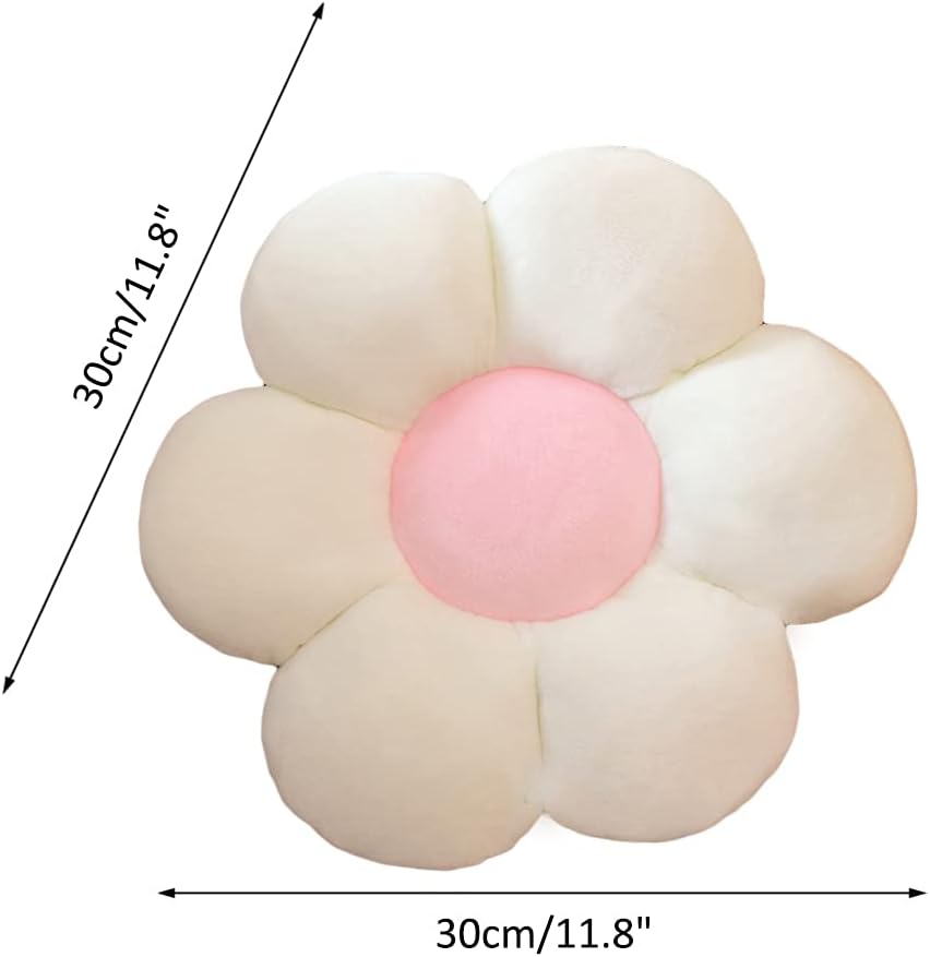 lannery Flower Plush Throw Pillows, Flower Floor Pillow Seating Cushion Toy for Reading, Room, Watching TV (11.8", White-1)