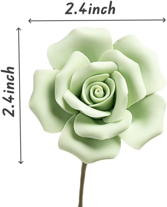 6 pcs Handmade Ceramic Roses,Featuring Vibrant Colors and Intricate Petal Details Floral Decorations Wedding Decoration Christmas Decor Gift Providing Long-Lasting Beauty (Green)