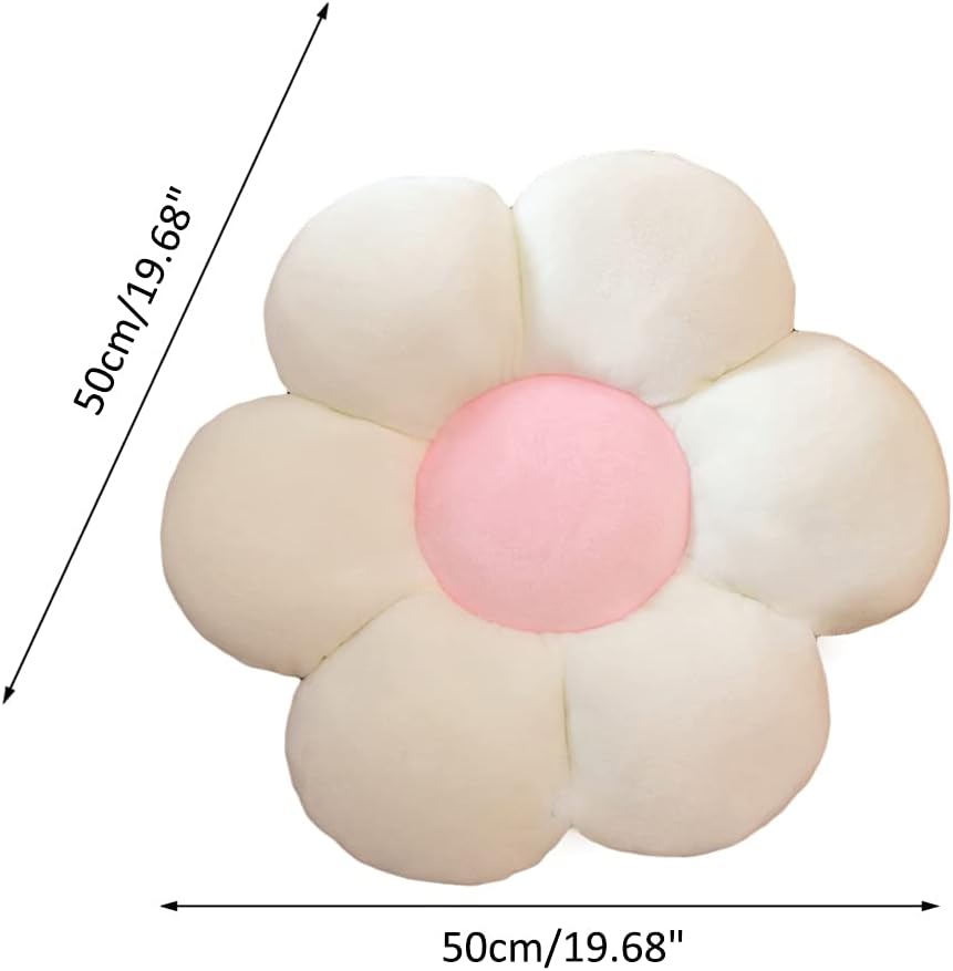lannery Flower Plush Throw Pillows, Flower Floor Pillow Seating Cushion Toy for Reading, Room, Watching TV (19.7", White-1)
