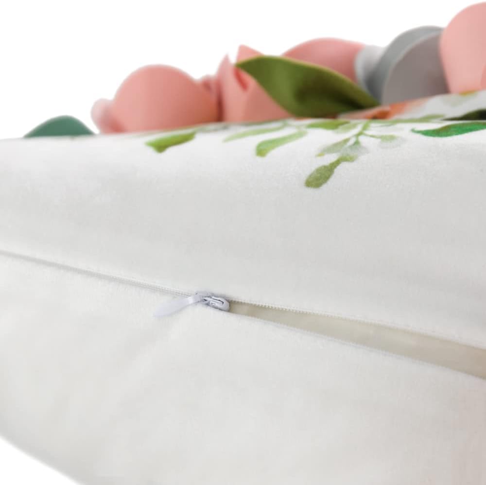 Decorative 3D Flower Throw Pillow Covers Accent Pink Floral Pillowcases for Couch Bed Home Living Room Farmhouse Decor 18x18 Inch