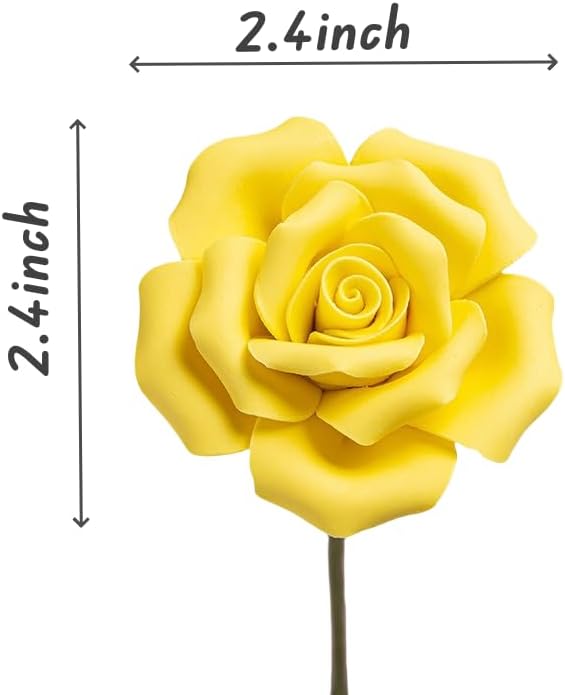 6 pcs Handmade Ceramic Roses,Featuring Vibrant Colors and Intricate Petal Details Floral Decorations Wedding Decoration Christmas Decor Gift Providing Long-Lasting Beauty (Yellow)