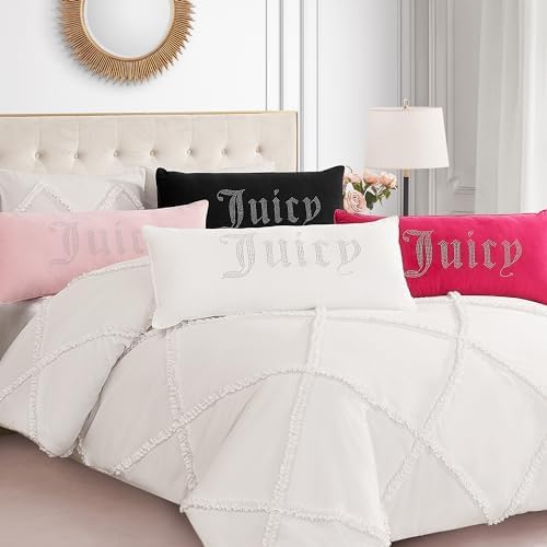 Juicy Couture Rectangle 1-Piece Decorative Accent, Premium Reversible Throw Pillow, Living Room and Bedroom Décor, 16"x36", Velvet Rhinestone Hot Pink
