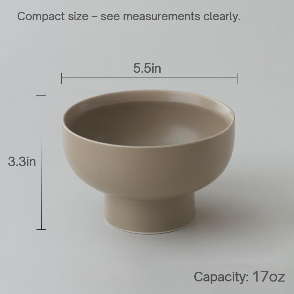 High-foot Fruit Bowl, Ceramic Pedestal Decorative Bowl, Round Bowl for Salad, H3.38" × W5.5" Small Size, 17oz, Coconut Café
