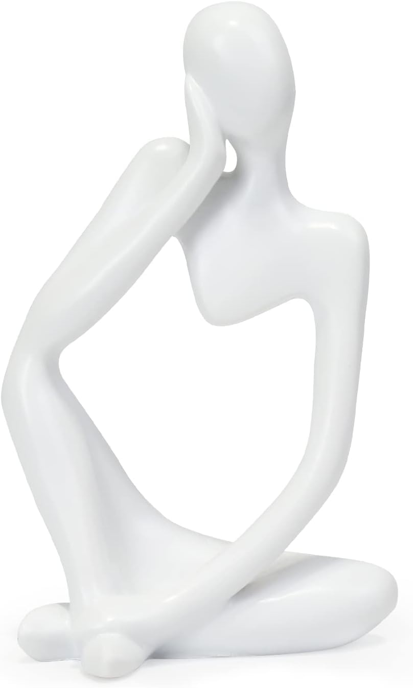 Creative Resin Thinker Minimal Abstract Art Sculpture Statue Figurines Home Office Bookshelf Desktop Decor (White, Left, Small)