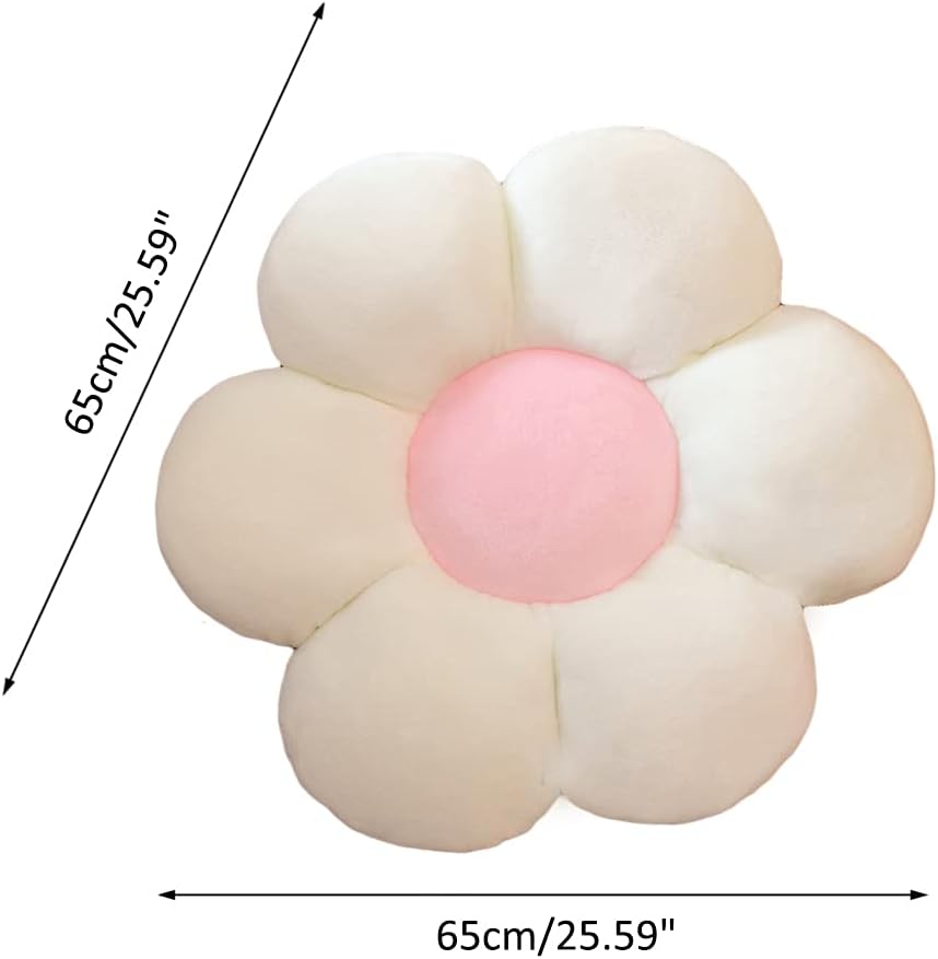 lannery Flower Plush Throw Pillows, Flower Floor Pillow Seating Cushion Toy for Reading, Room, Watching TV (25.6", White-1)