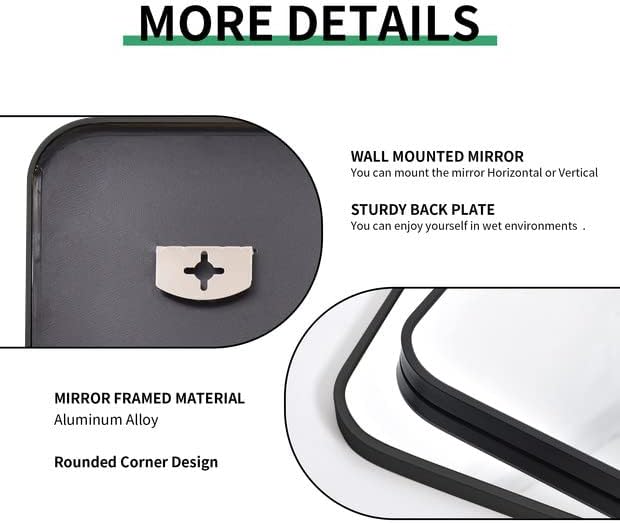 Black Bathroom Mirror, 30" x 40" Wall Mirror with Metal Frame, Decorative Rectangular Vanity Mirror for Bedroom Bathroom Living Room Entryway (Horizontal/Vertical)