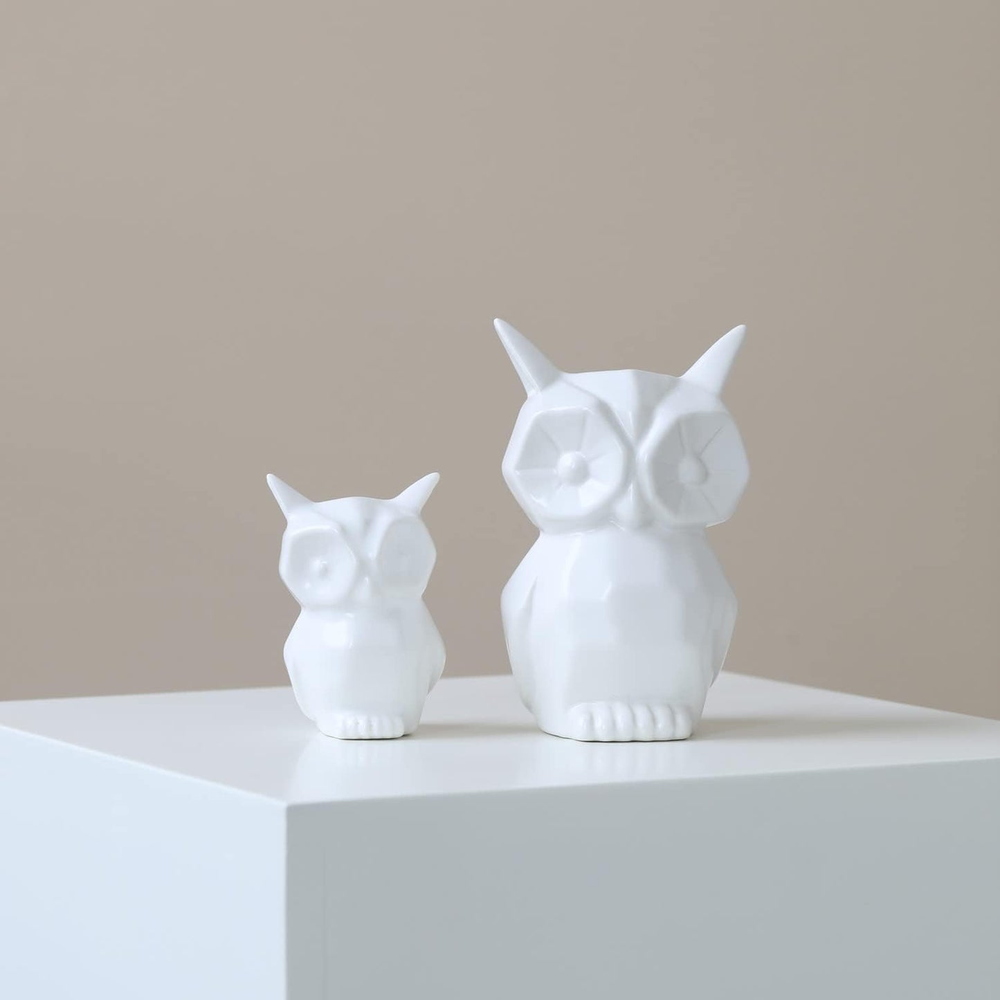 GOODSTART Glazed Ceramic Owl Statue for Home Decor - Modern Bird Figurine for Cabinet, Fireplace Mantel, Living Room, Bedroom - Ornaments and Gifts for Owl Lovers (White)
