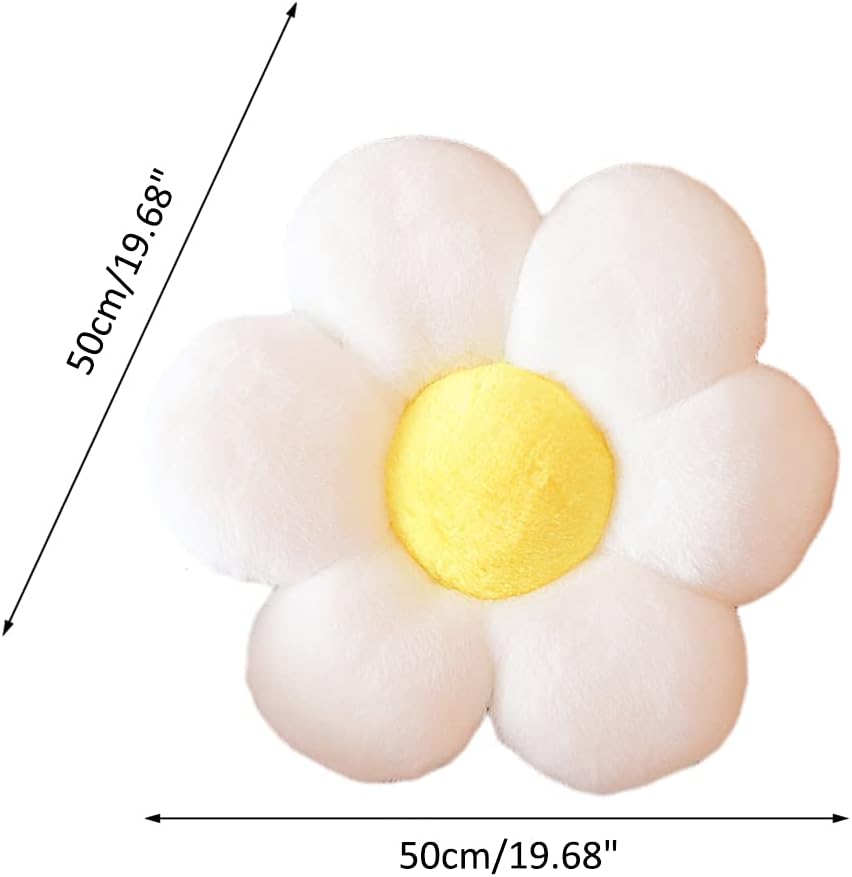 lannery Flower Plush Throw Pillows, Flower Floor Pillow Seating Cushion Toy for Reading, Room, Watching TV (19.7", White-2)