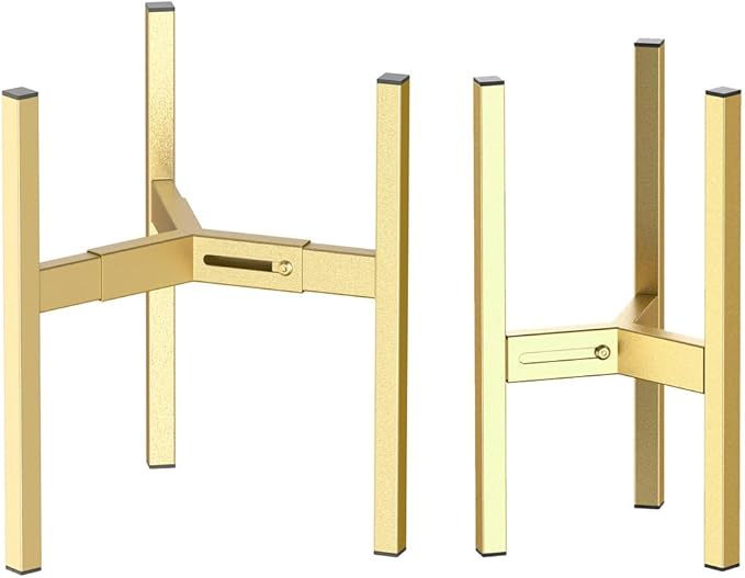 Metal Plant Stand, Adjustable Size Fits 10 12 13 14 15 16 Inches Large Planter Pot,Mid Century Expandable Plant Holder Indoor Outdoor Corner (HeavyGold-III, Fits all pots between 8" and 16")