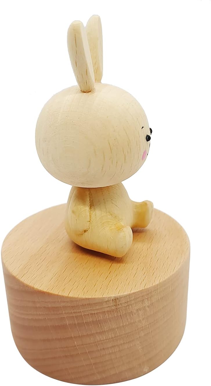 Cute Little Rabbit Mini Music Box, Bunny Wooden Mechanical Music Box, The Music Box Gift That Sings Spirited Away, Best Gift for Boy Girl Friends Singing Music Gift Box
