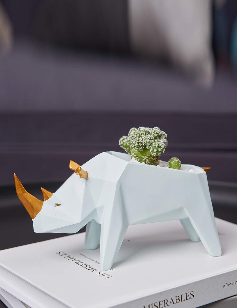 HAUCOZE Amoy-Art Rhino Gifts Planter Animal Decor Statue Modern Sculpture Figurine Succulent Cacuts Pot Centerpiece Ornament Polyresin Arts Crafts 18cm