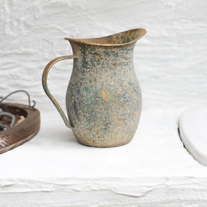 BIG FORTUNE Decorative Pitcher Vase Large Rustic Farmhouse Vase for Flowers Vintage Metal Milk Jug Vintage Decorative Pitcher Kitchen Decorations