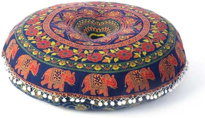 Eyes of India - Mandala Floor Pillow Cover Meditation Cushion Seating Throw Hippie Round Colorful Decorative Bohemian Indian Pouf Ottoman Handmade Cover ONLY (M1 Dark Blue-2, 32" x 32")