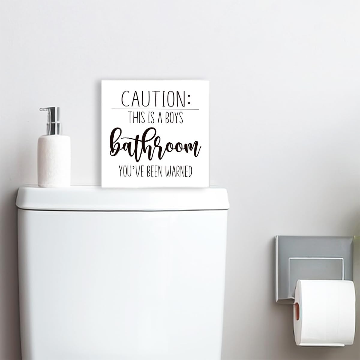 Funny Bathroom Wood Sign Caution This is a Boys Bathroom Wood Block Sign for Kids Boys Bathroom Shelf Toilet Restroom Home Tabletop Desk Decor,Farmhouse Bathroom Wooden Box Sign
