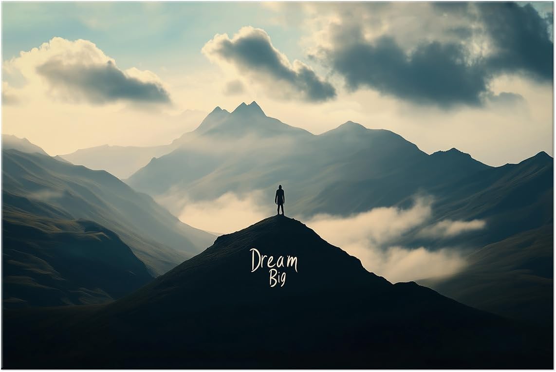 GoForArt Dream Big Motivational Canvas Wall Art, Inspirational Famous Quote Bedroom Living Room Decor, Positive Modern Landscape Mountain Office Dorm Room Poster Print (Dream Big02, 24''x36'')
