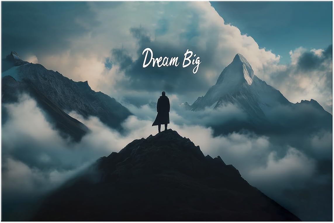GoForArt Dream Big Motivational Canvas Wall Art, Inspirational Famous Quote Bedroom Living Room Decor, Positive Modern Landscape Mountain Office Dorm Room Poster Print (Dream Big01, 24''x36'')