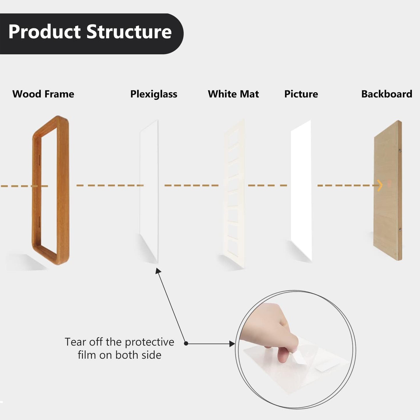 H & A Solid Wood Collage Picture Frame Multi Openings Photo Frame 4x12 / 4x16 Matted to 1.5x2.5 for Wall and Tabletop Display (8 collage 16''x4'' Teak)