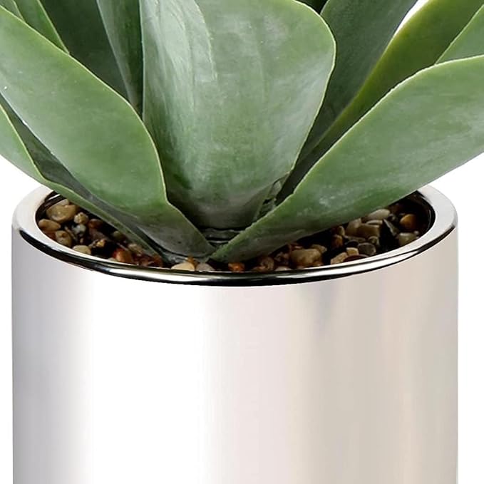Large Agave Plant Artificial Succulent 13" Fake Aloe Vera Plant in Pot Faux Agave Plants Realistic Artificial Potted Plants for Living Room Table Bathroom Shelf Office Desk Home Indoor Decor (Silver)