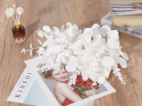 120 Pcs Artificial Eucalyptus Leaves Stems Bulk – 3 Styles Mixed Faux Silver Dollar Eucalyptus Leaves, DIY Fake White Stems for Wedding Bouquets, Floral Arrangements, Centerpieces & Home Decor