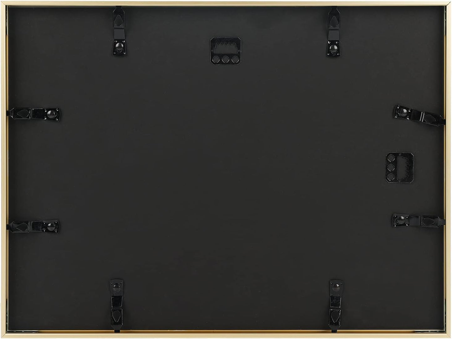 Frametory - 12x16 Aluminum Collage Picture Frame - Display 5x7 Pictures with 4 Openings Mat - Real Glass Front - Horizontal/Vertical Wall Mount - Gold 1 Pack