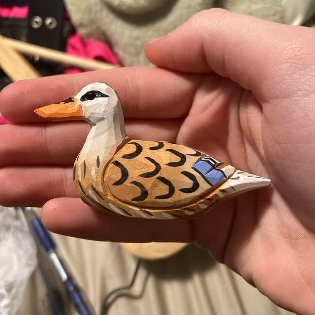 Duck Wood Figurine Statue Carving Decoration Decoy Small Animal Miniature Sculpture (Female Mallard)
