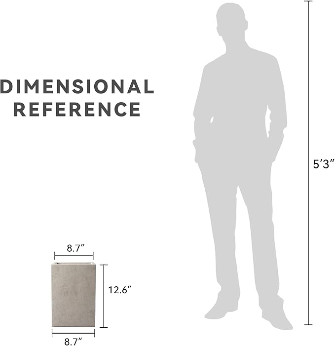 Kante 12.6" H Tall Rectangular Concrete Planters, Outdoor Indoor Lightweight Plant Pots with Drainage Hole and Rubber Plug, Modern Style for Home Garden Patio, Weathered Concrete