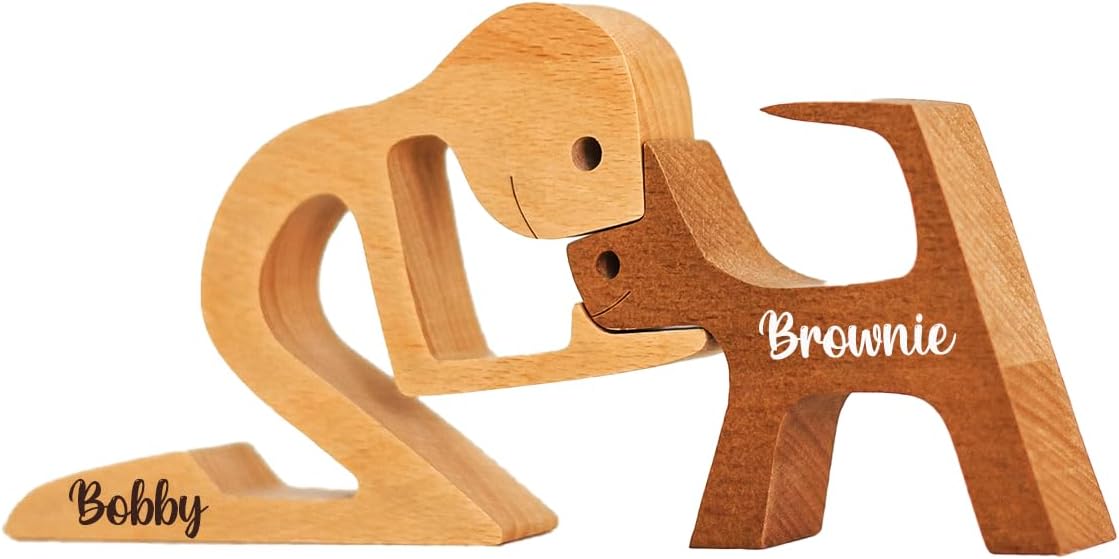 DOPTIKA Personalized Dog Statues Home Decor, Table Decor Wooden Pet Carvings Sculpture, Statue Home Decorations, Wooden Decor, Dog Memory Gifts for Pet Lovers, House Warming Gifts Ideas