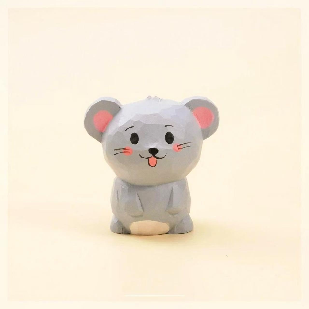 Hand Carved Little Mouse Figurines Craft, 2PCS Wooden Mouse Figurine with Base, Cute Desktop Decor, Wooden Animal Statue Art Collectibles