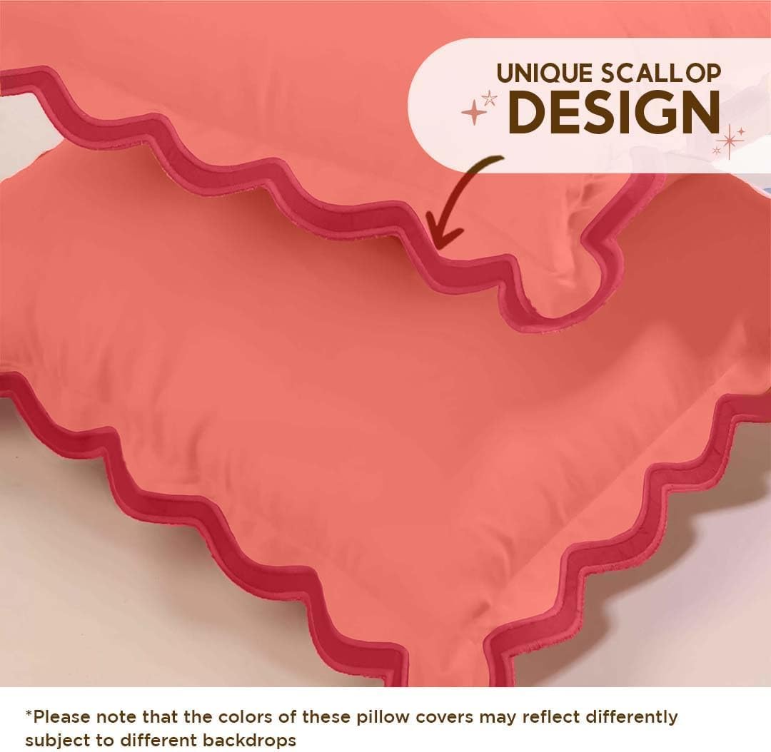 Folkulture 2 Pack 20" x 12" Coral Red Scallop Throw Pillow Covers, Boho Decorative Pillows for Living Room, Bedroom, Outdoor, Farmhouse, Neutral Christmas Decor