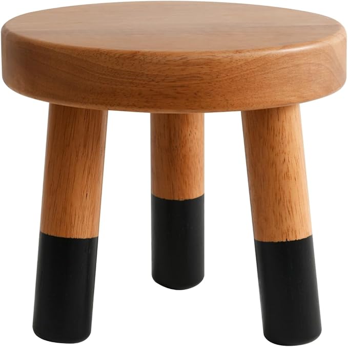 Rubber Wood 9" Round Plant Stand |Dip Dyed Black Stool, Wood Riser |Milking Stool (8" H)