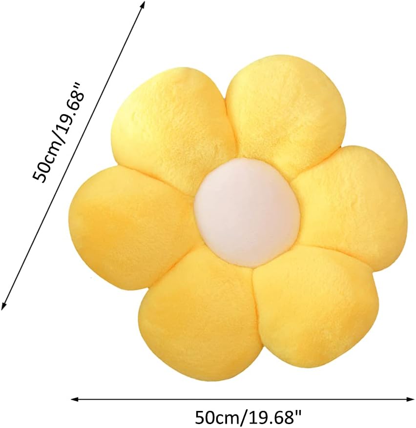 lannery Flower Plush Throw Pillows, Flower Floor Pillow Seating Cushion Toy for Reading, Room, Watching TV (19.7", Yellow-2)
