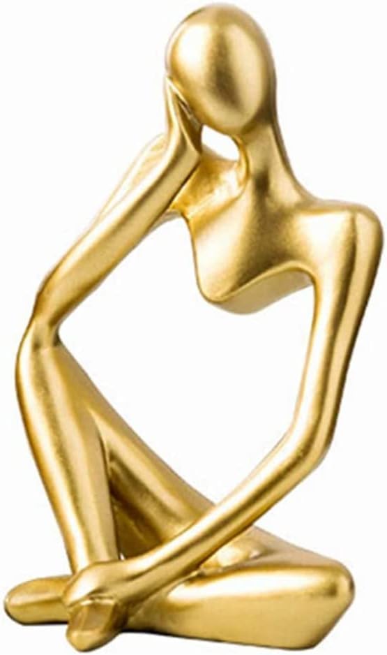 Creative Resin Thinker Minimal Abstract Art Sculpture Statue Figurines Home Office Bookshelf Desktop Decor (Gold, Left, Small)