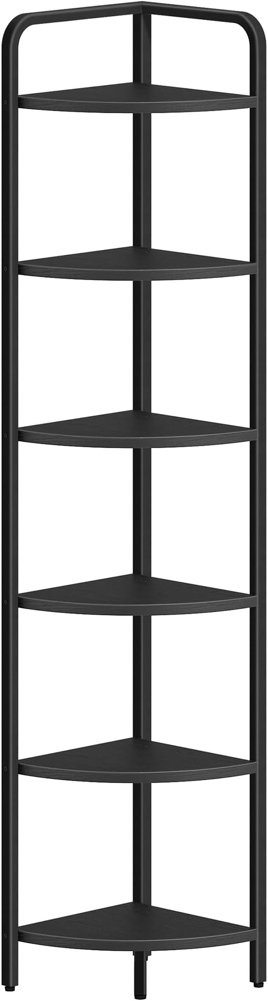 Corner Shelf Stand, Corner Bookshelf, Plant Shelf, Corner Display Rack, Standing Shelf with Metal Frame for Living Room, Bathroom, Kitchen, Industrial Style, 6 Tier Black CS06604B