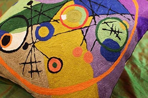 Kandinsky Contemporary Throw Pillow Cover - Circles 2 Modern Pillowcases Mid-Century Abstract Toss Cushion Farmhouse Chair Cushions Hand Embroidered Wool 18x18 Inch