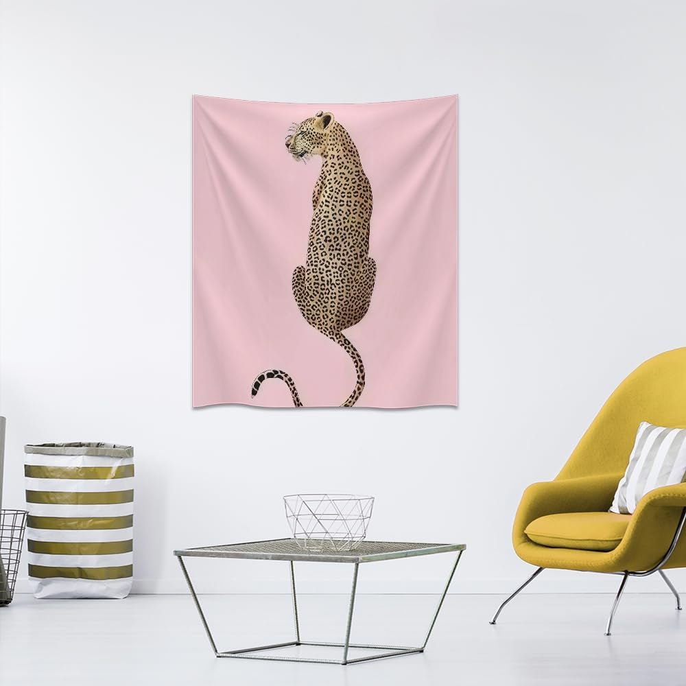 Medpol Pink Cheetah Tapestry Funky Preppy Leopard Wall Hanging Funky Dopamine Animal Tapestries Minimalist Aesthetic Wall Decor for Living Room Bedroom 40x60inch