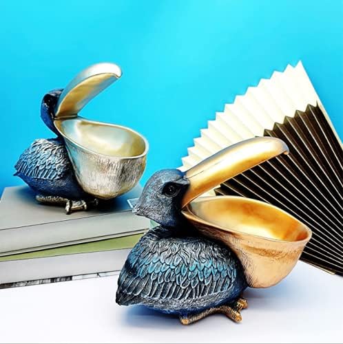Creative Resin Statues The Pelican Statue Birds Figurines,Cell Phone and Keys Holder Adornments for Home & Office Desk Decor 8.1" inches (Blue)