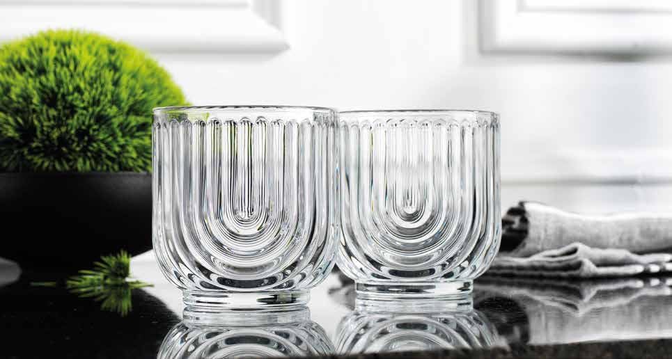 Glaver's Vintage Glassware Art Deco Glasse Ribbed Drinking Glasses U-Shape Arch Design Colored Cocktail Kitchen Tumblers Everyday Dinner Decorative Party (Clear S/4 11oz)