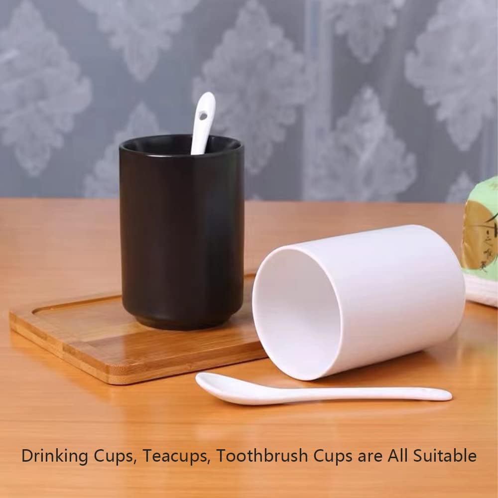 Japanese Ceramic Tea Cups, Handleless Ceramic Mugs, Simple Coffee Mugs, Solid Color Matte Glazed Tea Cups, Cups for Couples (Black)