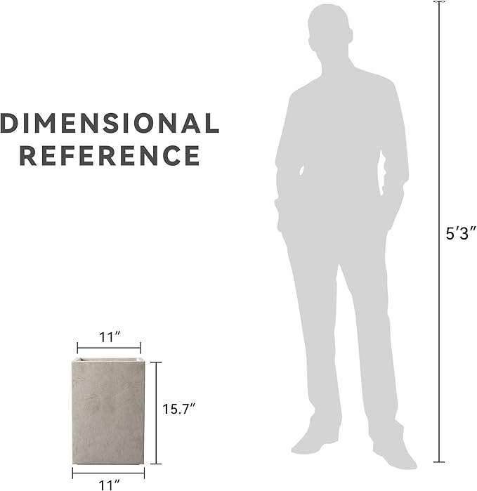 Kante 15.7" H Tall Rectangular Concrete Planters, Outdoor Indoor Lightweight Plant Pots with Drainage Hole and Rubber Plug, Modern Style for Home Garden Patio, Weathered Concrete