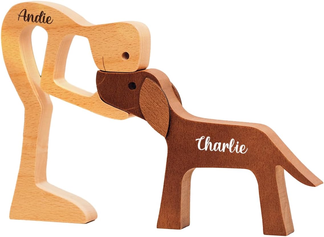 DOPTIKA Father's Day Birthday Gifts for Dog Dad, Personalized Wooden Dog Figurines Sculpture, Statues Home Decor, Table Decor Pet Carvings, House Warming Gift Ideas, Wooden Statue