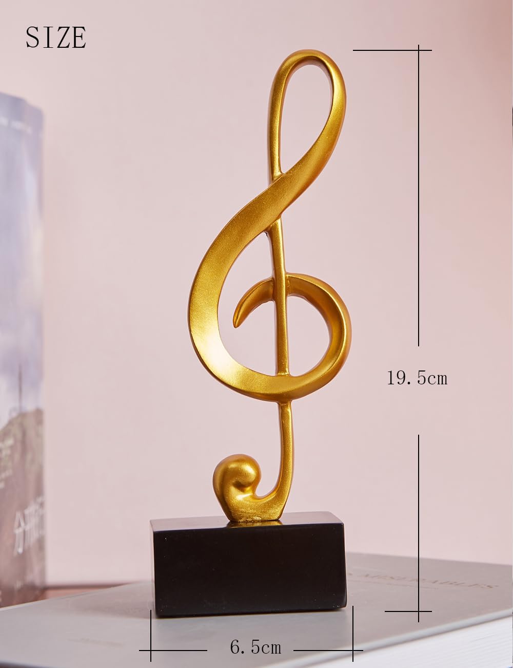 HAUCOZE Amoy-Art 3pcs Music Note Ornament Gifts Musical Sculpture Statue Modern Decor Piano Figurine Table Centerpiece Crafts Polyresin Arts Gold 19cm