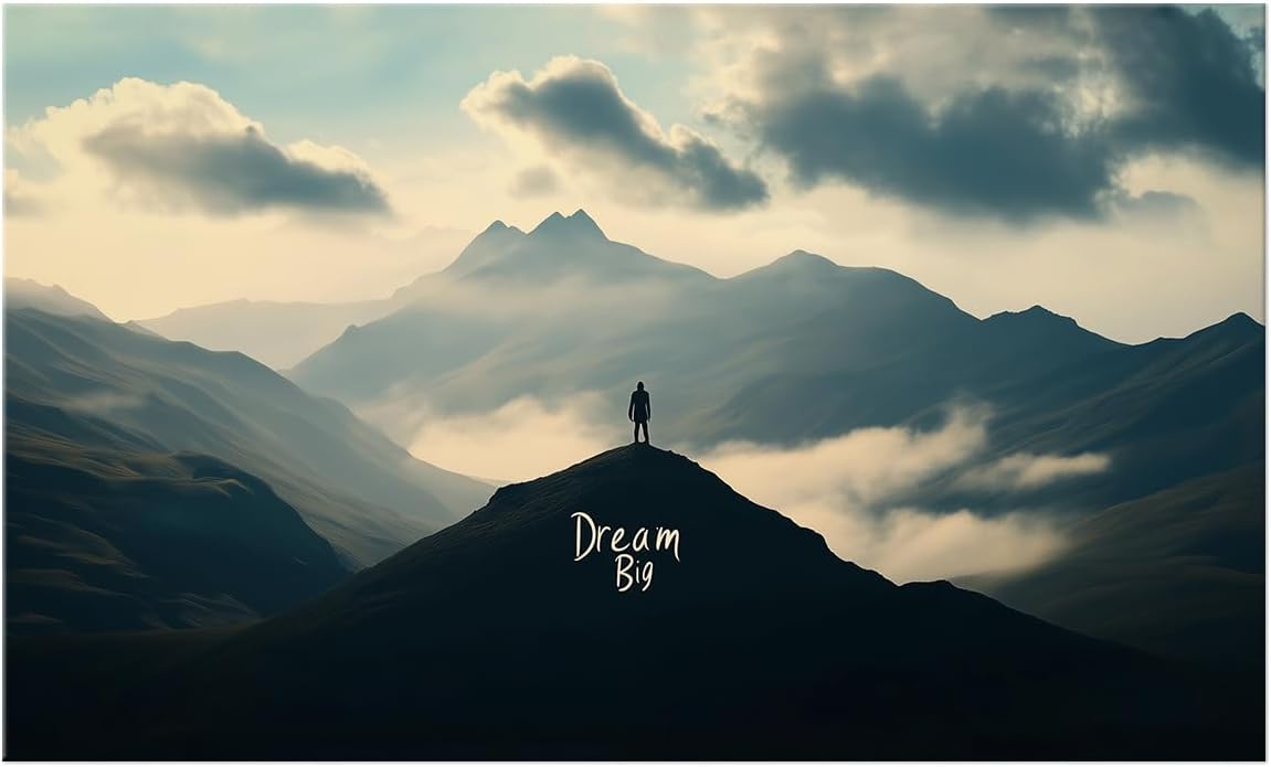 GoForArt Dream Big Motivational Canvas Wall Art, Inspirational Famous Quote Bedroom Living Room Decor, Positive Modern Landscape Mountain Office Dorm Room Poster Print 12x20in