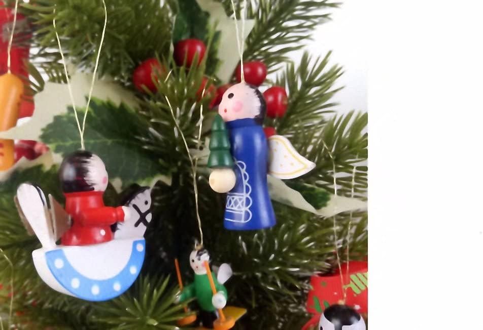 Kerio 24Pcs Mini Wooden Christmas Tree Ornaments - Miniature Wooden Ornaments - Tiny Christmas Figurines for Holiday Decor