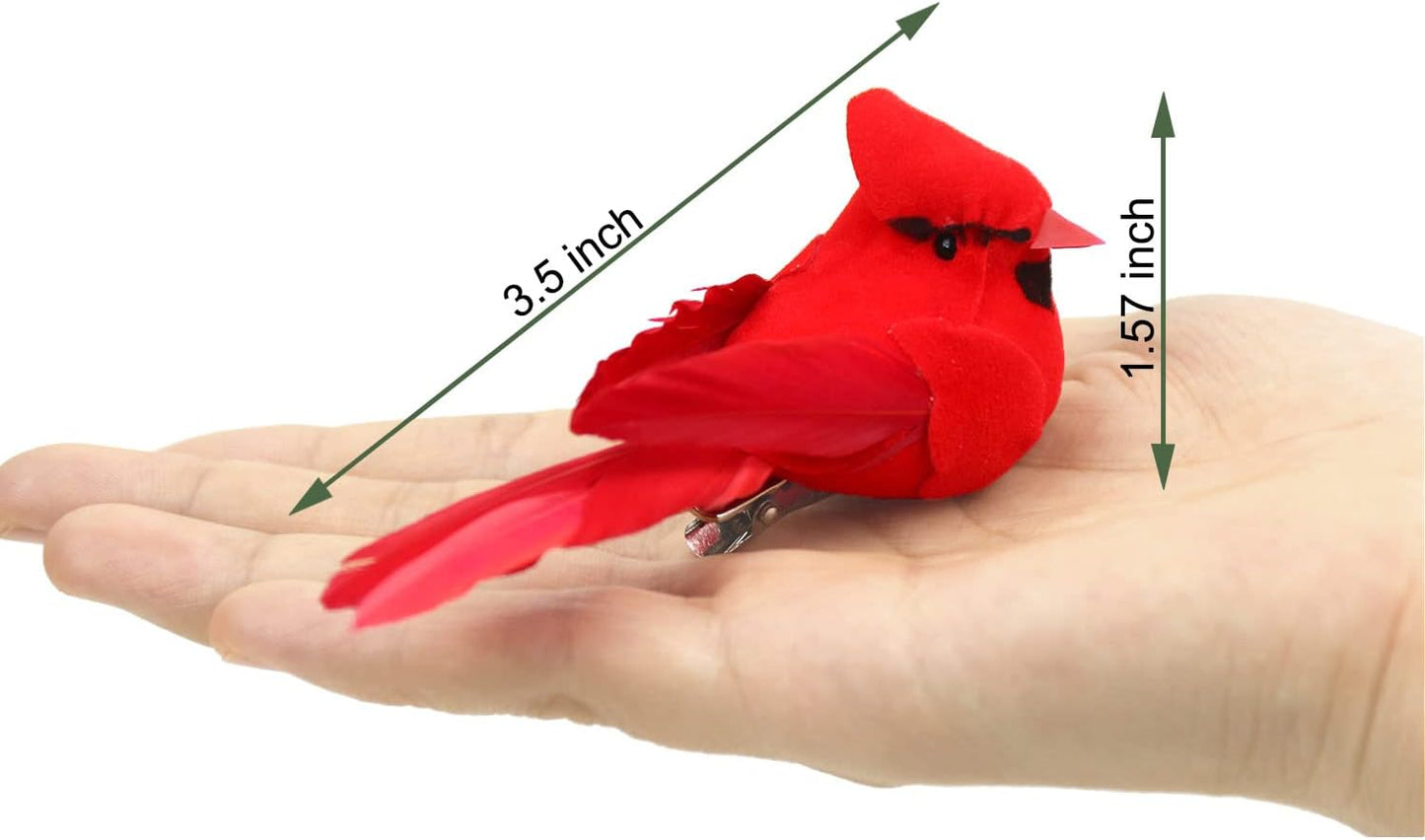 KLEWEE 24 Pcs Cardinals, Artificial Red Cardinal Birds, Clip On Christmas Red Cardinal Ornaments for Christmas Tree Decorations, Wreath, Centerpiece and Crafts - 3.5"-3.9" Long