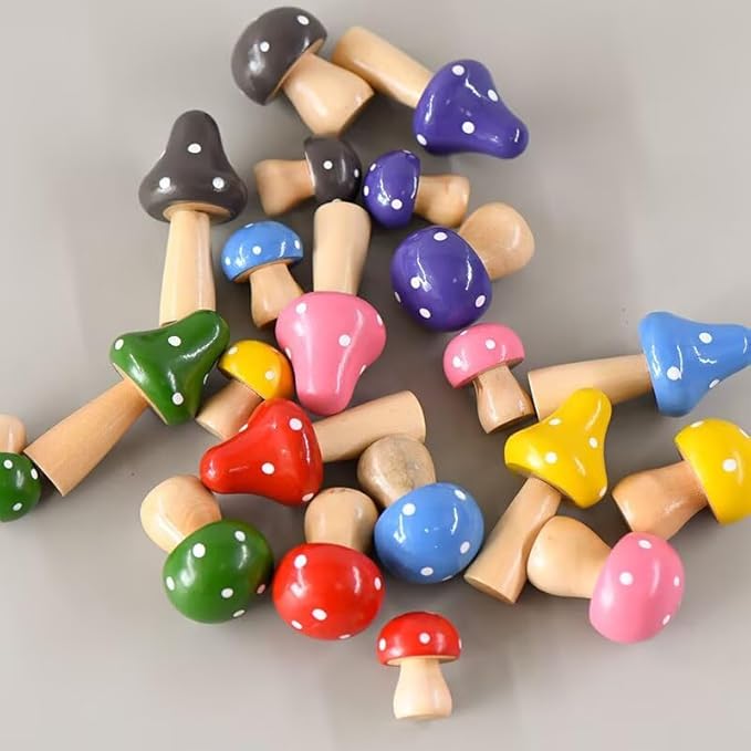 3Pcs Mushroom Decor Wooden Mini Figures Fairy Garden Accessories 2.9in 1.8in 1.2in Cute Miniature Mushrooms Home Decor for Bedroom Office Bonsai Fairy Garden Green