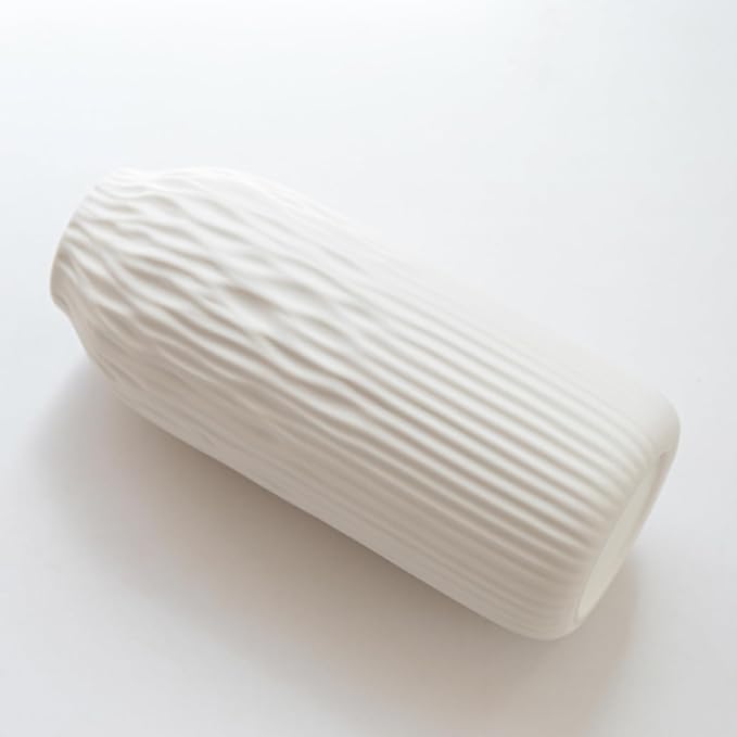 White Ceramic Flower Vase Set of 2, Porcelain Cylindrical Dried Flowers Holder, Decorating for Drawing Room/Table/Study/Office Entryway, Modern Simple Boho Style (White)