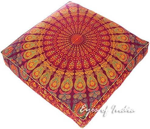 Eyes of India - Mandala Floor Pillow Cover Meditation Cushion Seating Throw Hippie Round Colorful Decorative Bohemian Indian Pouf Ottoman Handmade Cover ONLY (Burgundy, 35" x 35")