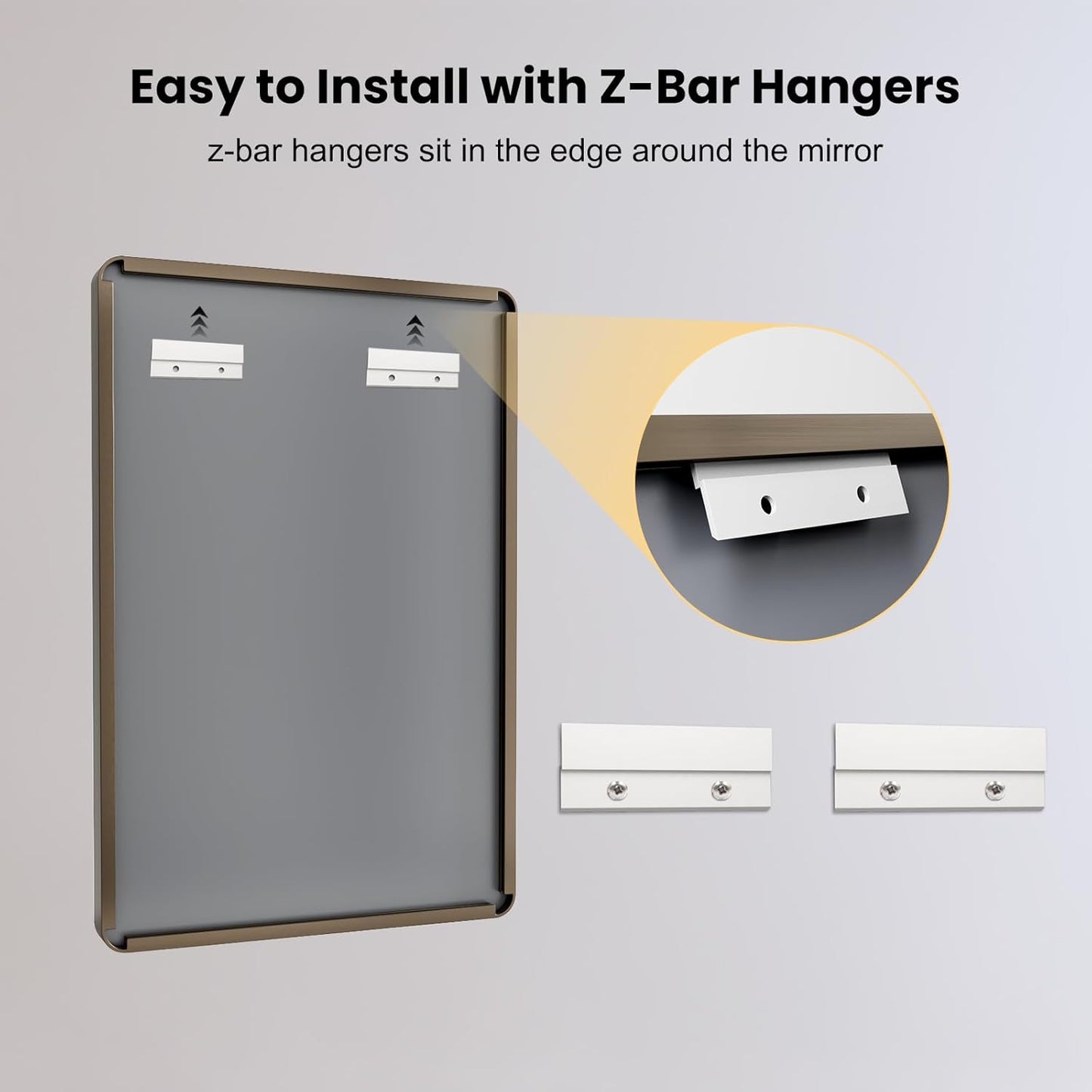 LOAAO 48”X36” Bronze Bathroom Mirrors for Vanity, Rounded Rectangle Brushed Bronze Metal Frame Mirror, Anti-Rust, Tempered Glass, Hangs Horizontally or Vertically