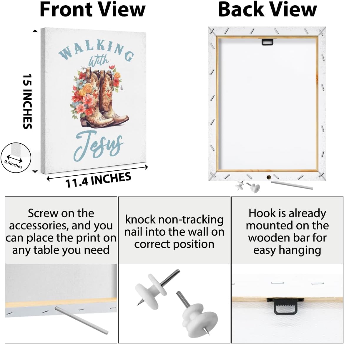 HZMLYDJ Cowgirl Christian Wall Art, Inspirational Bible Verse Strong and Courageous Jesus Wall Decor Christian Scripture Positive Quotes, Religious Bible Verse Art Decor Prints for Home Bedroom